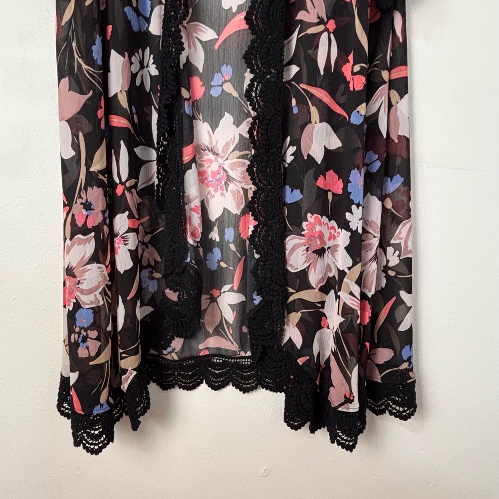Torrid 1/2 Black Floral Asian Print Lace Trim Kimono Dark Cottagecore Romantic - Picture 4 of 13